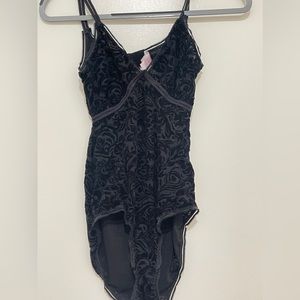 Black body suit with lace and floral design